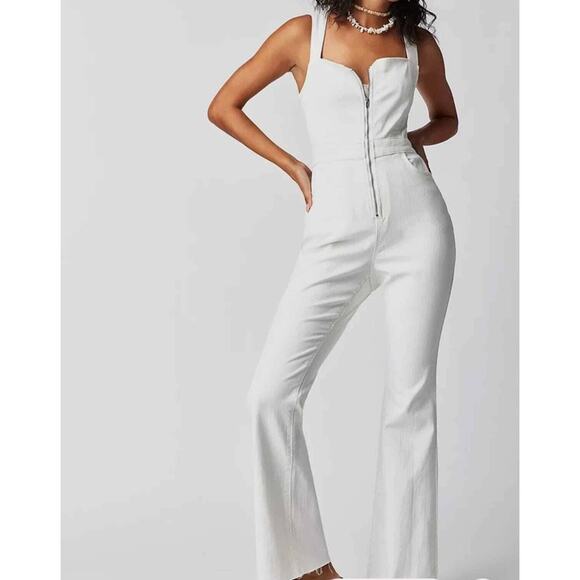 Free People We The Free CRVY 2nd Ave One Piece Ivory Denim Jumpsuit Sz 14 NWT - Picture 1 of 13